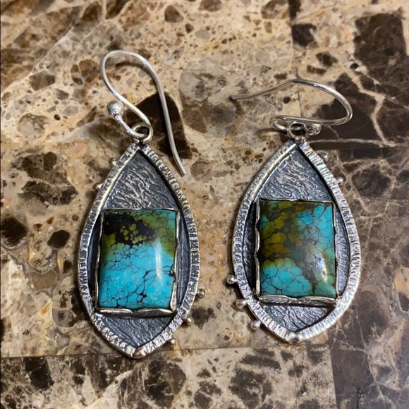 Sterling silver and turquoise earrings - Picture 1 of 12